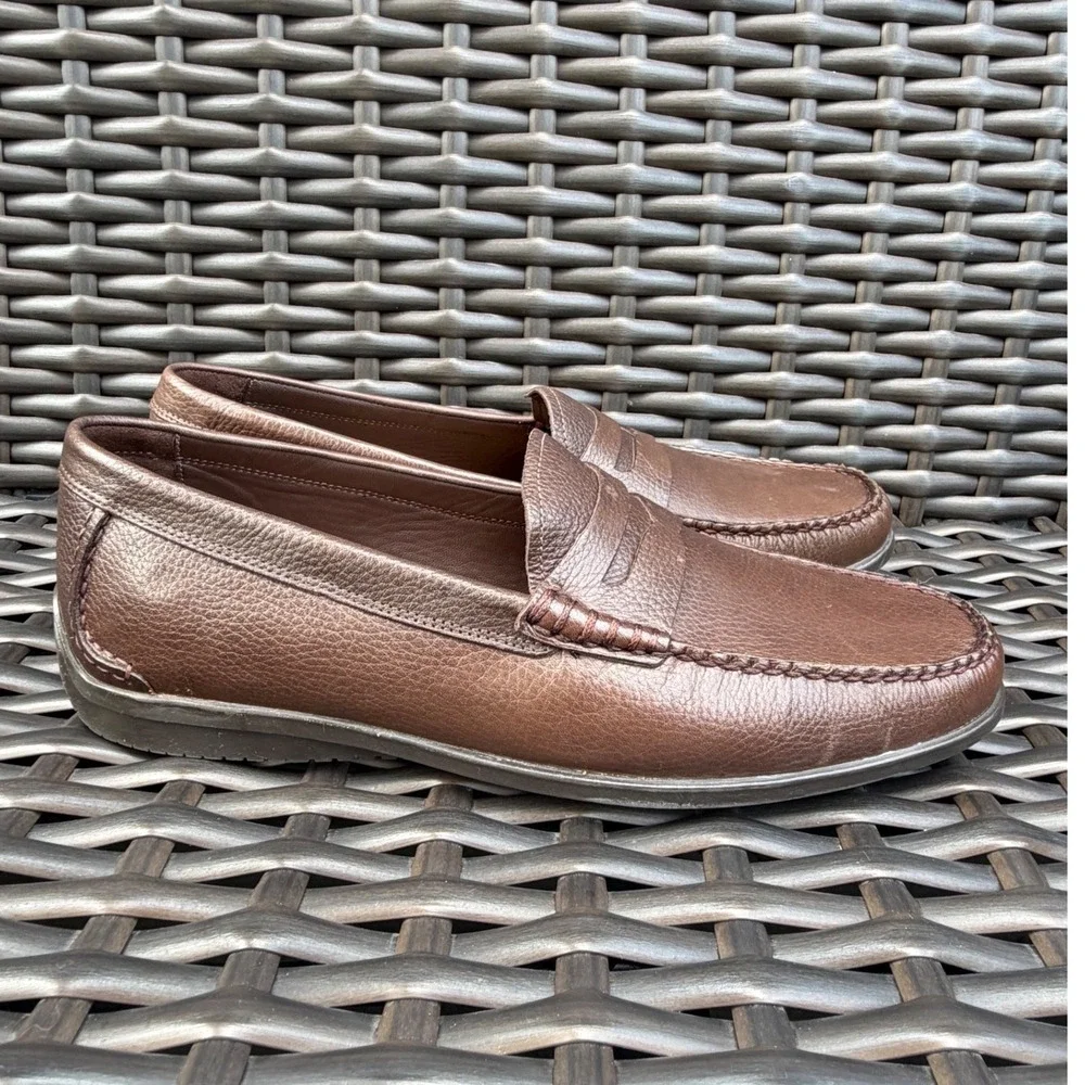 Johnnie-O Mens New Baja Pebbled Leather Penny Loafers JMFW100270 Brown 12M